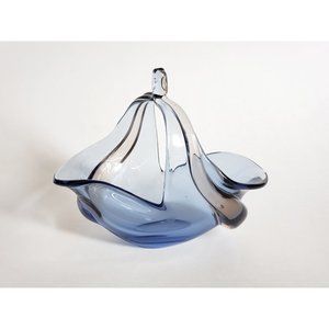 Mstisov Blue & Pink Glass Pizzicato Bowl Hana Machovska, Made In Czechoslovakia